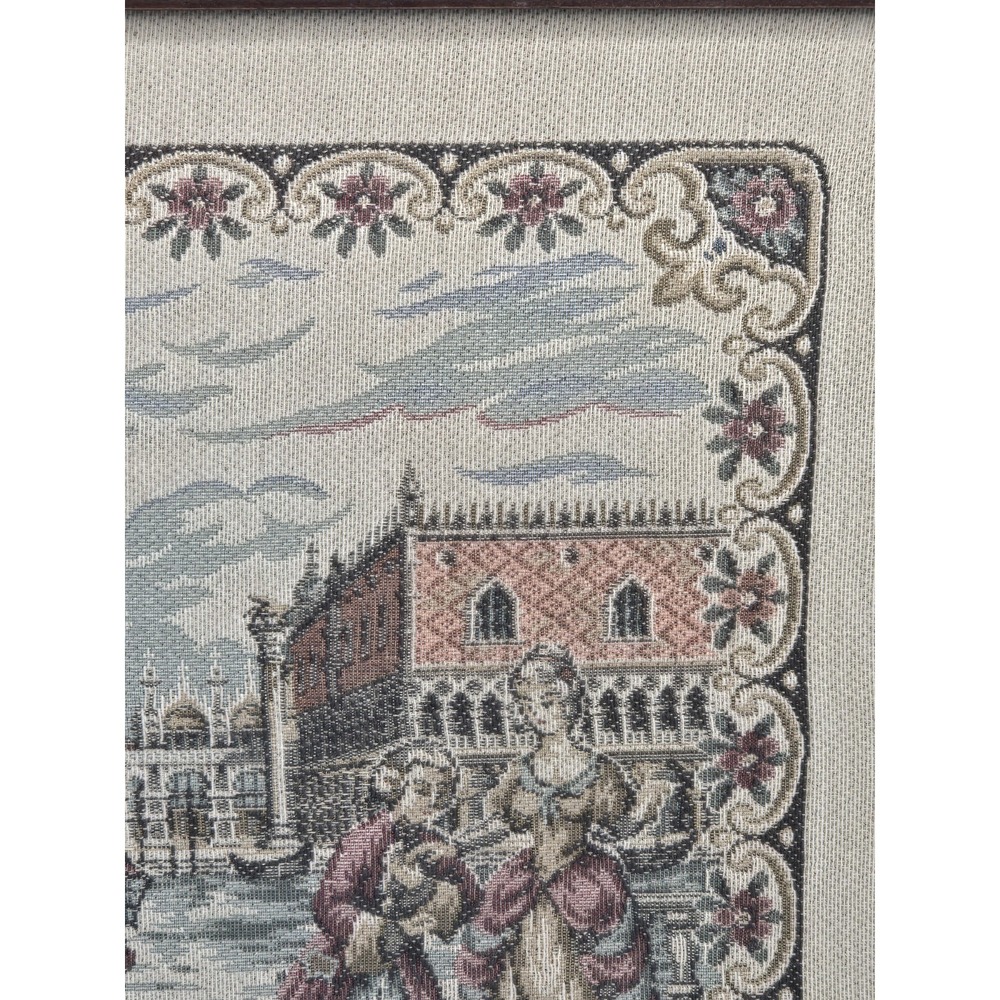 Italian Framed Tapestry Venice Gondola Scene Doge's Palace Romantic Courting - Picture 4 of 6